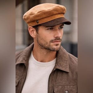 LAC 100% Suede Tan Newsboy Cap | Luxe Neutral Baker Boy Brown Brim Men’s Classic